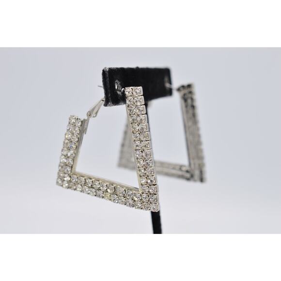 Vintage Crystal Hoop Earrings Sparkling Rhinestone Crystal Silver Y2K BinAB - Picture 3 of 7